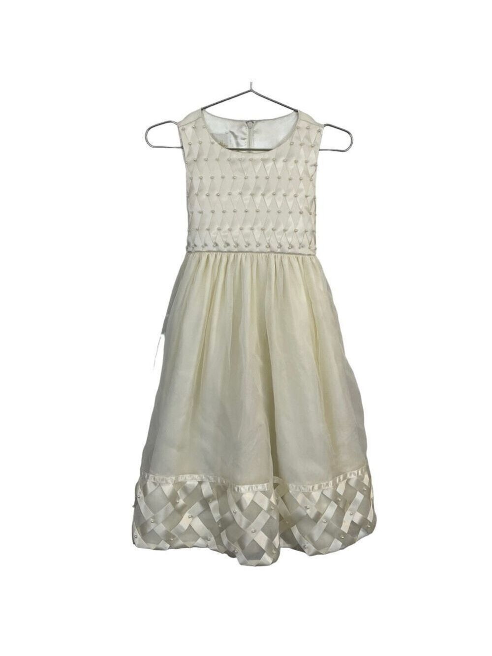 Cinderella Couture Formal Dress Toddler Girls Sz 5 Cream Off-White Pearls EUC